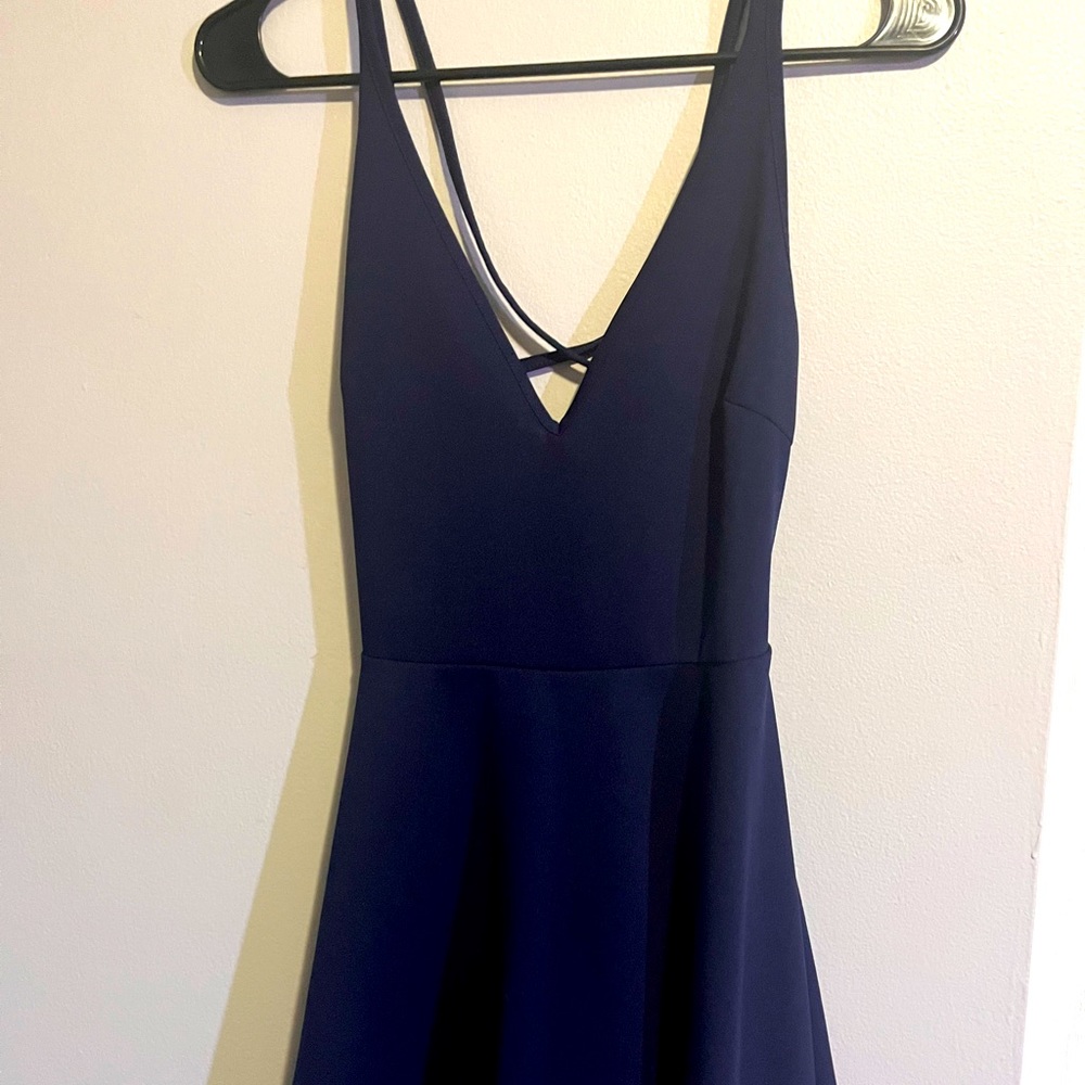Navy Blue Spaghetti Strap Formal Dress